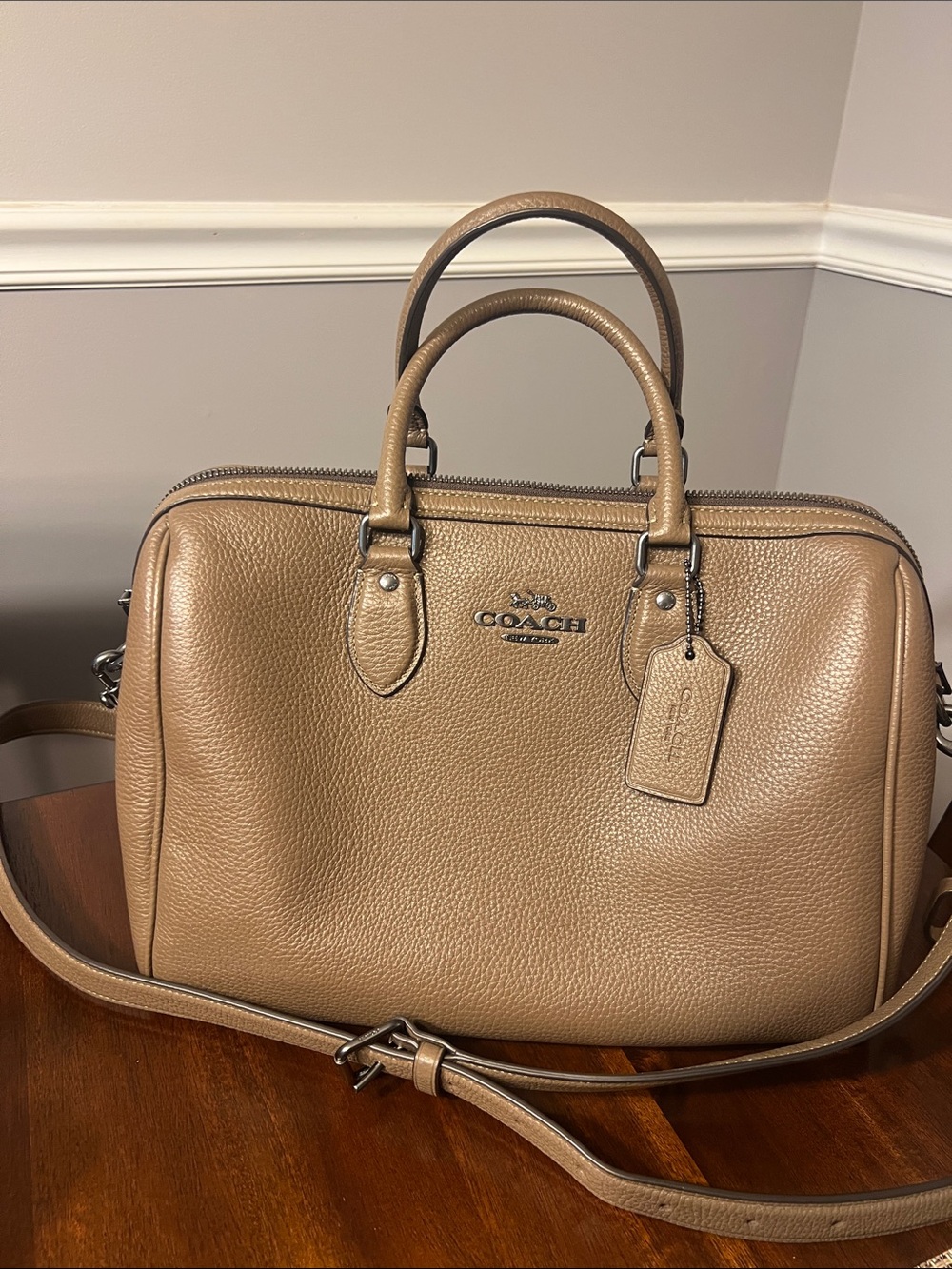 Coach Large Rowan Dark Stone color with Gunmetal Hardware